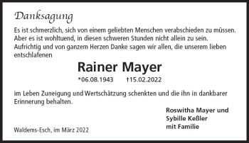 Traueranzeige von Rainer Mayer von vrm-trauer Wiesbadener Kurier