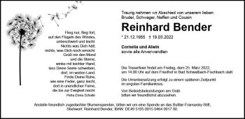 Traueranzeige von Reinhard Bender von vrm-trauer Wiesbadener Kurier