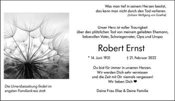 Traueranzeige von Robert Ernst von vrm-trauer Wiesbadener Kurier