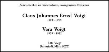 Traueranzeige von Vera Voigt von vrm-trauer Darmstädter Echo