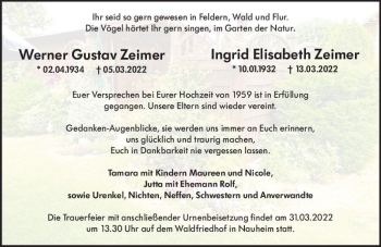 Traueranzeige von Werner Gustav  Zeimer von vrm-trauer Groß-Gerauer Echo