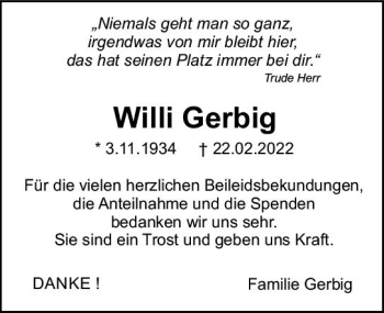 Traueranzeige von Willi Gerbig von vrm-trauer Darmstädter Echo