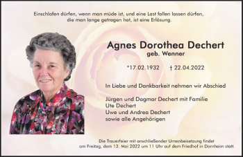 Traueranzeige von Agnes Dorothea Dechert von vrm-trauer Groß-Gerauer Echo