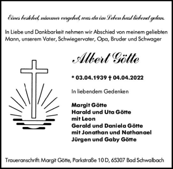 Traueranzeige von Albert Götte von vrm-trauer Wiesbadener Kurier