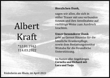 Traueranzeige von Albert Kraft von vrm-trauer Rheingau