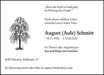 Traueranzeige von August Schmitt von vrm-trauer AZ Mainz