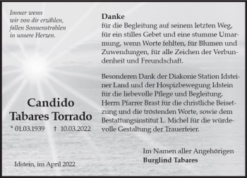 Traueranzeige von Candido Tabares Torrado von vrm-trauer Idsteiner Zeitung