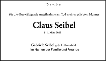 Traueranzeige von Claus Seibel von vrm-trauer Wiesbadener Kurier