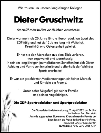 Traueranzeige von Dieter Gruschwitz von vrm-trauer Wiesbadener Kurier
