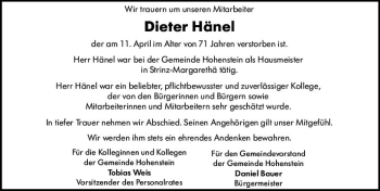 Traueranzeige von Dieter Hänel von vrm-trauer WK-UTA