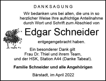 Traueranzeige von Edgar Schneider von vrm-trauer Wiesbadener Kurier