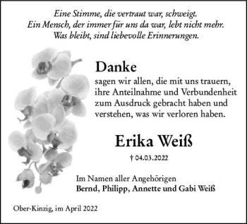 Traueranzeige von Erika Weiß von vrm-trauer Odenwälder Echo