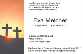 Traueranzeige von Eva Melcher von vrm-trauer Bürstädter/Lamperth. Ztg/Starkenburger