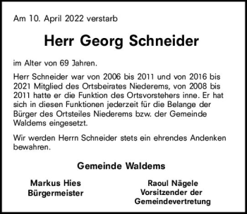 Traueranzeige von Georg Schneider von vrm-trauer Idsteiner Zeitung