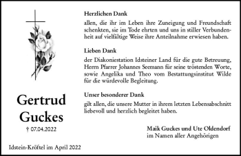 Traueranzeige von Gertrud Guckes von vrm-trauer Idsteiner Zeitung