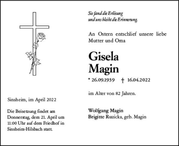 Traueranzeige von Gisela Magin von vrm-trauer AZ Mainz