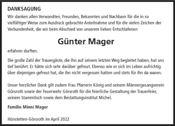 Traueranzeige von Günter Mager von vrm-trauer Wiesbadener Kurier