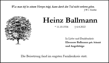 Traueranzeige von Heinz Ballmann von vrm-trauer AZ Mainz