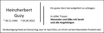 Traueranzeige von Heinzherbert Guzy von vrm-trauer Darmstädter Echo