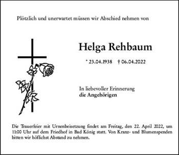 Traueranzeige von Helga Rehbaum von vrm-trauer Darmstädter Echo