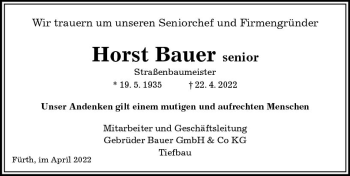 Traueranzeige von Horst Bauer von vrm-trauer Bürstädter/Lamperth. Ztg/Starkenburger