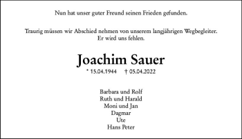 Traueranzeige von Joachim Sauer von vrm-trauer AZ Mainz