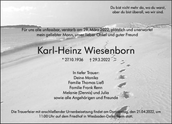 Traueranzeige von Karl-Heinz Wiesenborn von vrm-trauer Wiesbadener Kurier