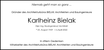 Traueranzeige von Karlheinz Bielak von vrm-trauer Wiesbadener Kurier