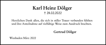 Traueranzeige von Karl Heinz Dölger von vrm-trauer Wiesbadener Kurier