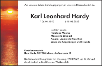 Traueranzeige von Karl Leonhard Hardy von vrm-trauer Groß-Gerauer Echo
