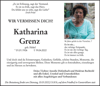 Traueranzeige von Katharina Grenz von vrm-trauer AZ Mainz
