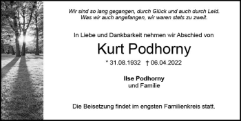Traueranzeige von Kurt Podhorny von vrm-trauer WK-UTA