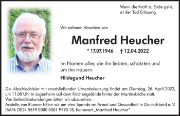 Traueranzeige von Manfred Heucher von vrm-trauer AZ Mainz