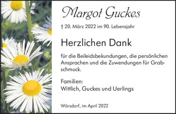 Traueranzeige von Margot Guckes von vrm-trauer Idsteiner Zeitung