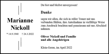 Traueranzeige von Marianne Nickoll von vrm-trauer Groß-Gerauer Echo