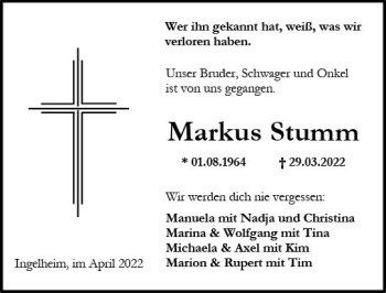 Traueranzeige von Markus Stumm von vrm-trauer Allgemeine  Zeitung Ingelheim-Bingen