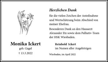 Traueranzeige von Monika Ickert von vrm-trauer Wiesbadener Kurier