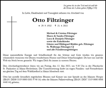Traueranzeige von Otto Filtzinger von vrm-trauer AZ Mainz