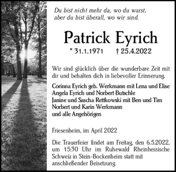 Traueranzeige von Patrick Eyrich von vrm-trauer Wiesbadener Kurier