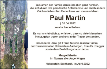 Traueranzeige von Paul Martin von vrm-trauer WK-UTA