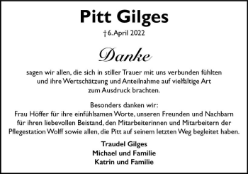 Traueranzeige von Pitt Gilges von vrm-trauer Wormser Zeitung