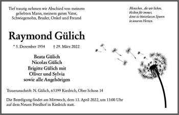 Traueranzeige von Raymond Gülich von vrm-trauer Wiesbadener Kurier