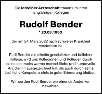 Traueranzeige von Rudolf Bender von vrm-trauer Idsteiner Zeitung