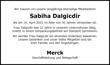 Traueranzeige von Sabiha Dalgicdir von vrm-trauer Groß-Gerauer Echo
