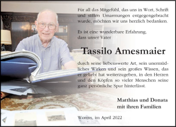 Traueranzeige von Tassilo Amesmaier von vrm-trauer Wormser Zeitung