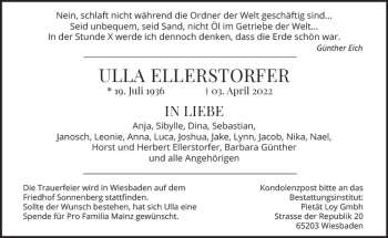Traueranzeige von Ulla Ellerstorfer von vrm-trauer Wiesbadener Kurier