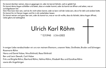 Traueranzeige von Ulrich Karl Röhm von vrm-trauer AZ Mainz