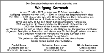 Traueranzeige von Wolfgang Karrasch von vrm-trauer WK-UTA
