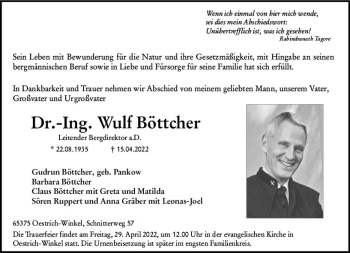 Traueranzeige von Wulf Böttcher von vrm-trauer Wiesbadener Kurier
