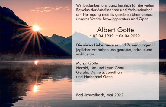 Traueranzeige von Albert Götte von vrm-trauer Wiesbadener Kurier